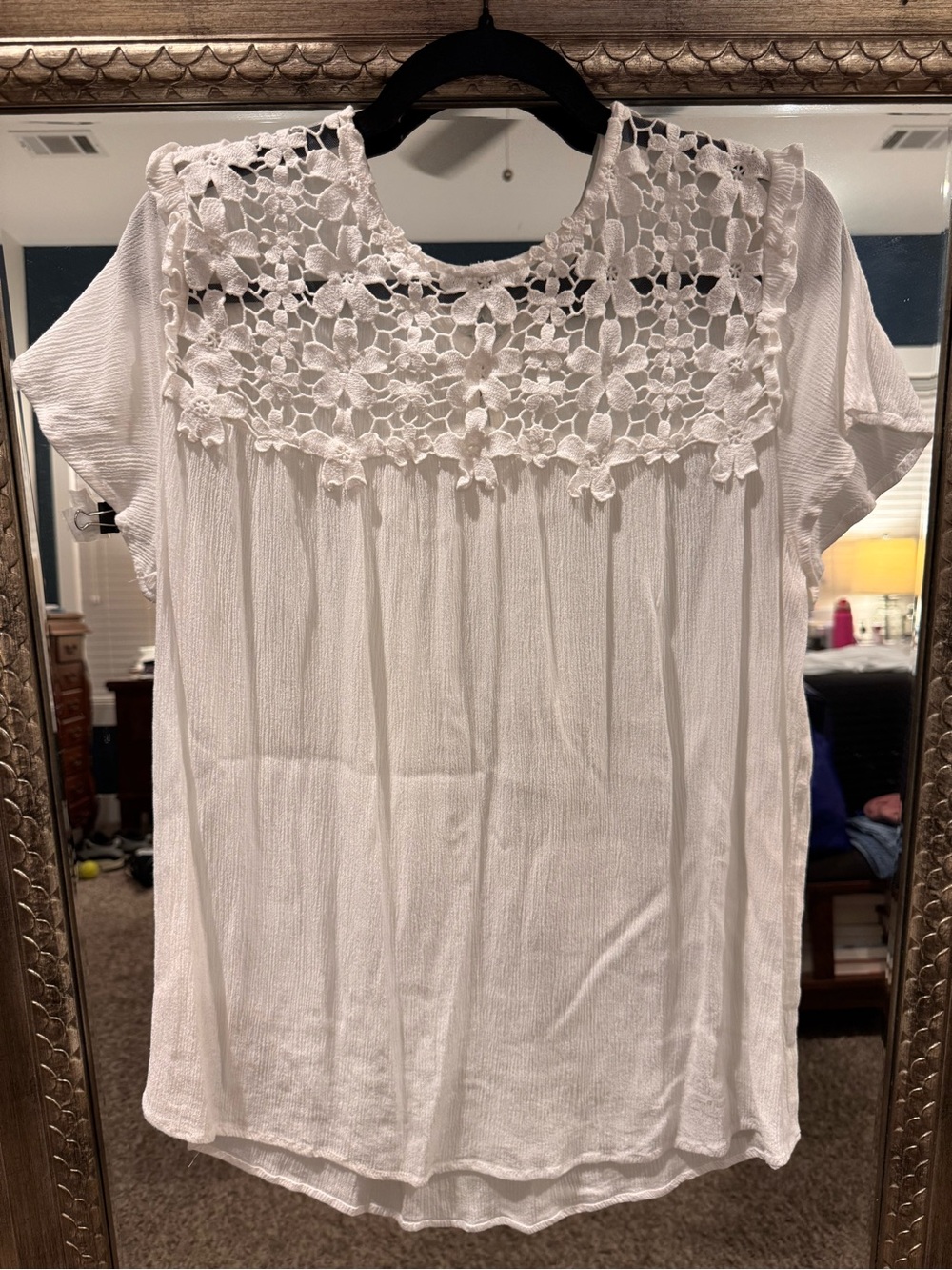 torrid White Crochet Yoke Short Sleeve Blouse